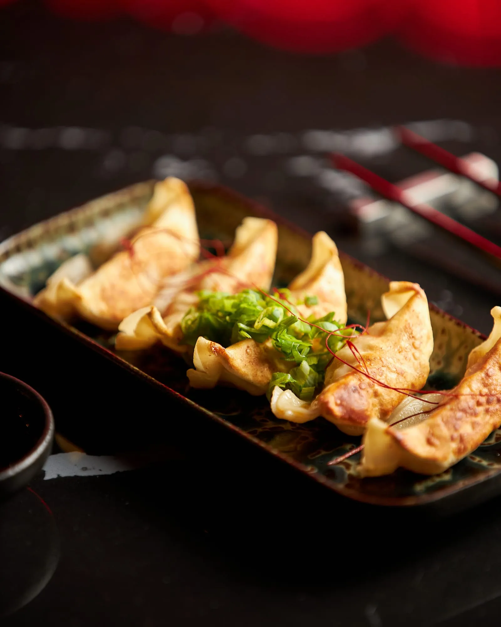 Gyozas recién hechas sobre plato